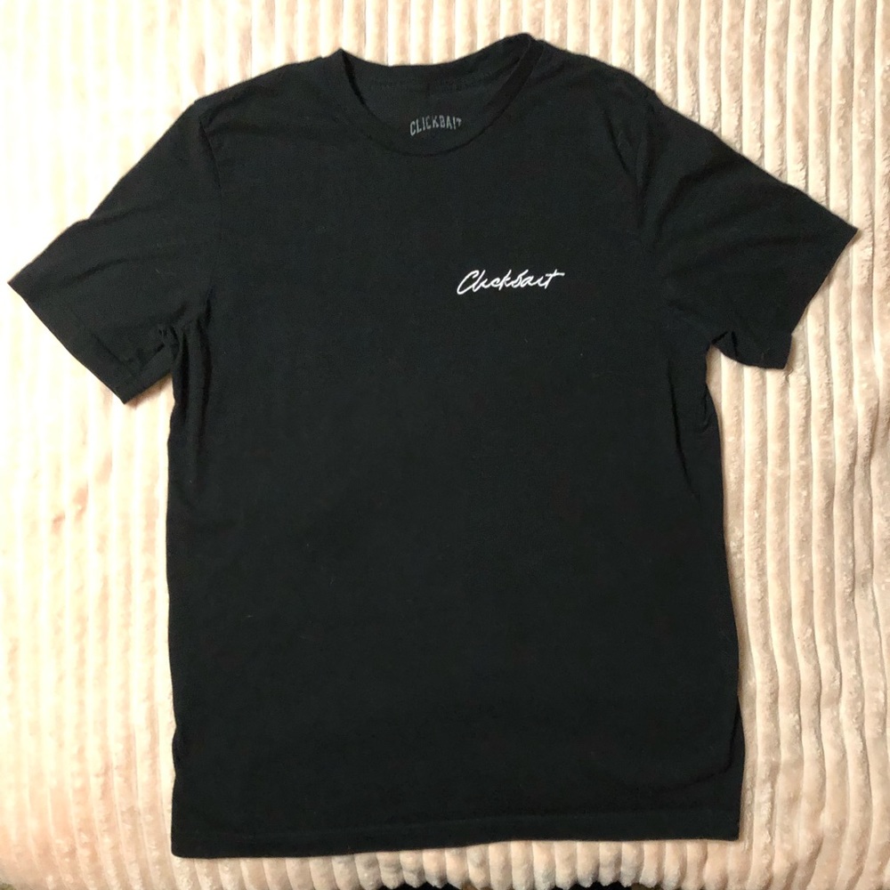 Black T-shirt with 'Clickbait' Embroidered in White
